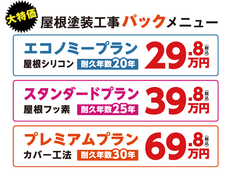 屋根塗装工事パックメニュー
